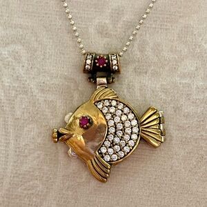 Celtic Good Luck Fish Locket Pendant Sterling Silver Bronze Ruby & Crystal Topaz